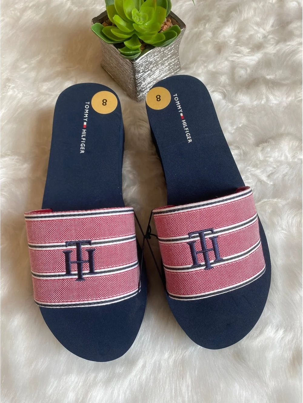 Tommy Hilfiger Women's Slide Sandals Size 8 Navy/Red Size 8